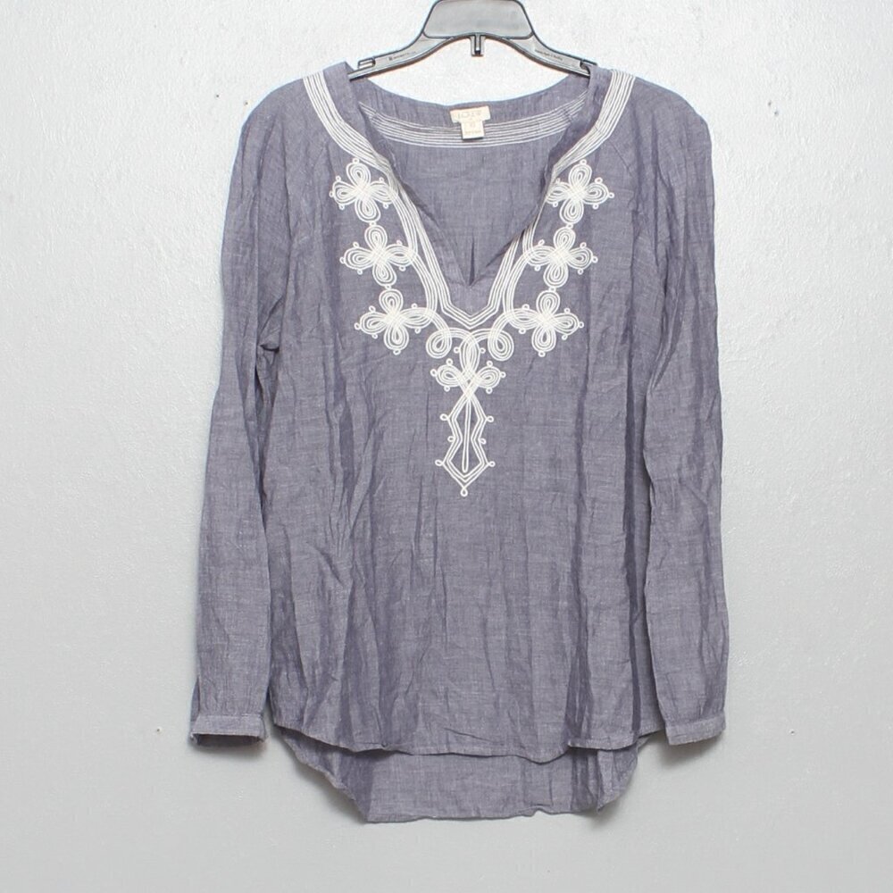 J. Crew factory cotton chambray embroidered long sleeve blouse